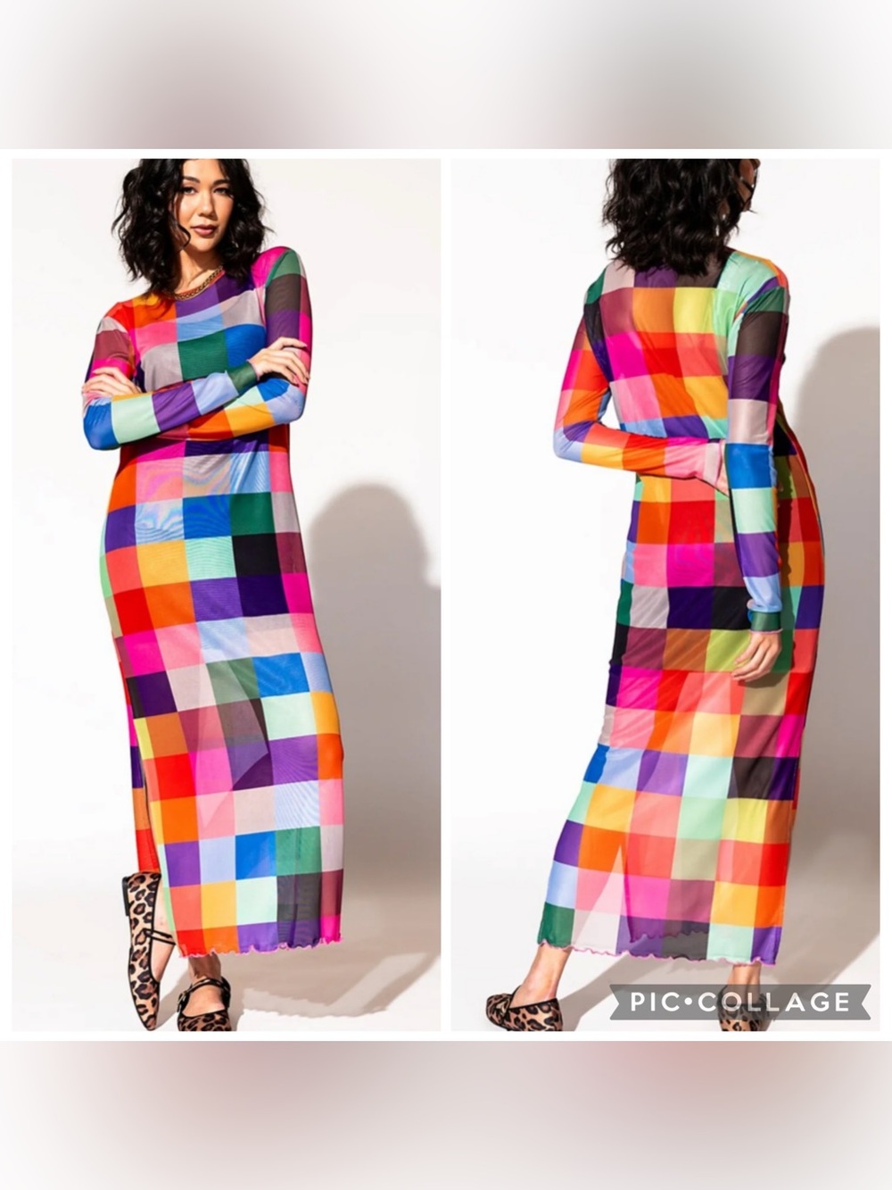 Dressed in lala Mad About You Long Sleeve Mesh Dress in Forever Young Check XL